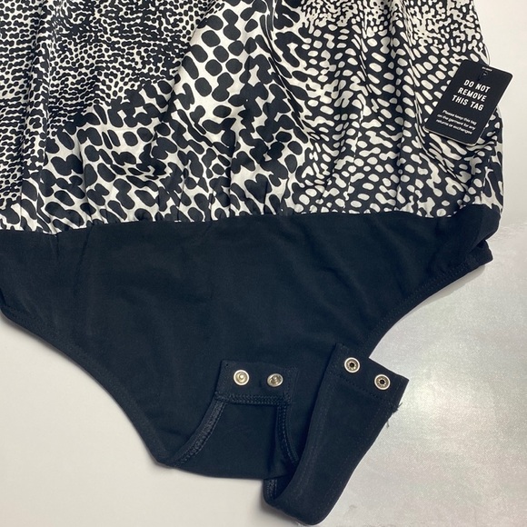 Express One Shoulder Chita Type Print Black and Ivory Thong Bodysuit Size Small - Picture 7 of 9